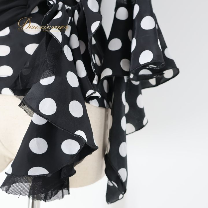 フラメンコ 衣装 トップス ブラウス ブラック系 イチオク 黒 白 水玉