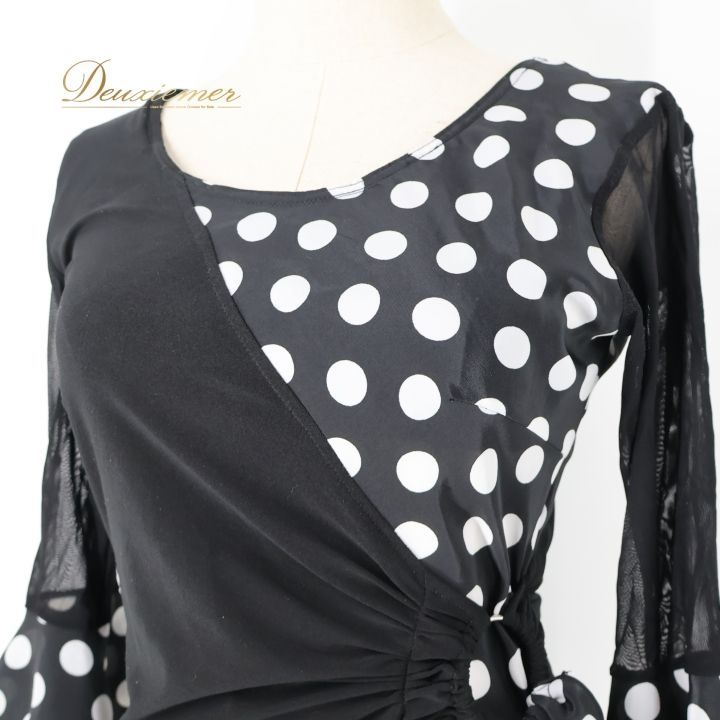 フラメンコ 衣装 トップス ブラウス ブラック系 イチオク 黒 白 水玉