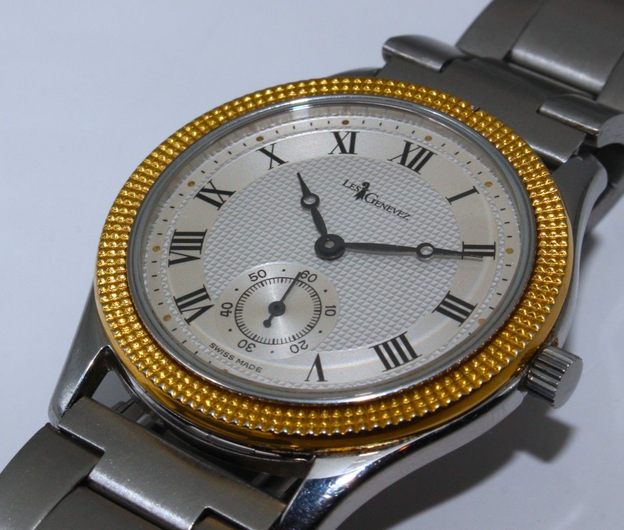 （美品）Les Genevez 72007 メンズ手巻き時計 レ.ジェネヴェ レ・ジェネヴェ 72007 自動巻き スモセコ 腕時計 メンズ 裏スケルトン