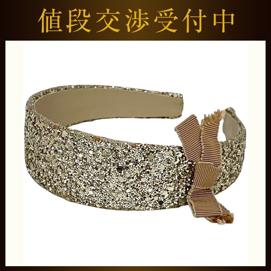 miu miu カチューシャ　ゴールド　クリスタル ミュウミュウ カチューシャ ゴールド 美品 ラメ レザー 中古 miu miu