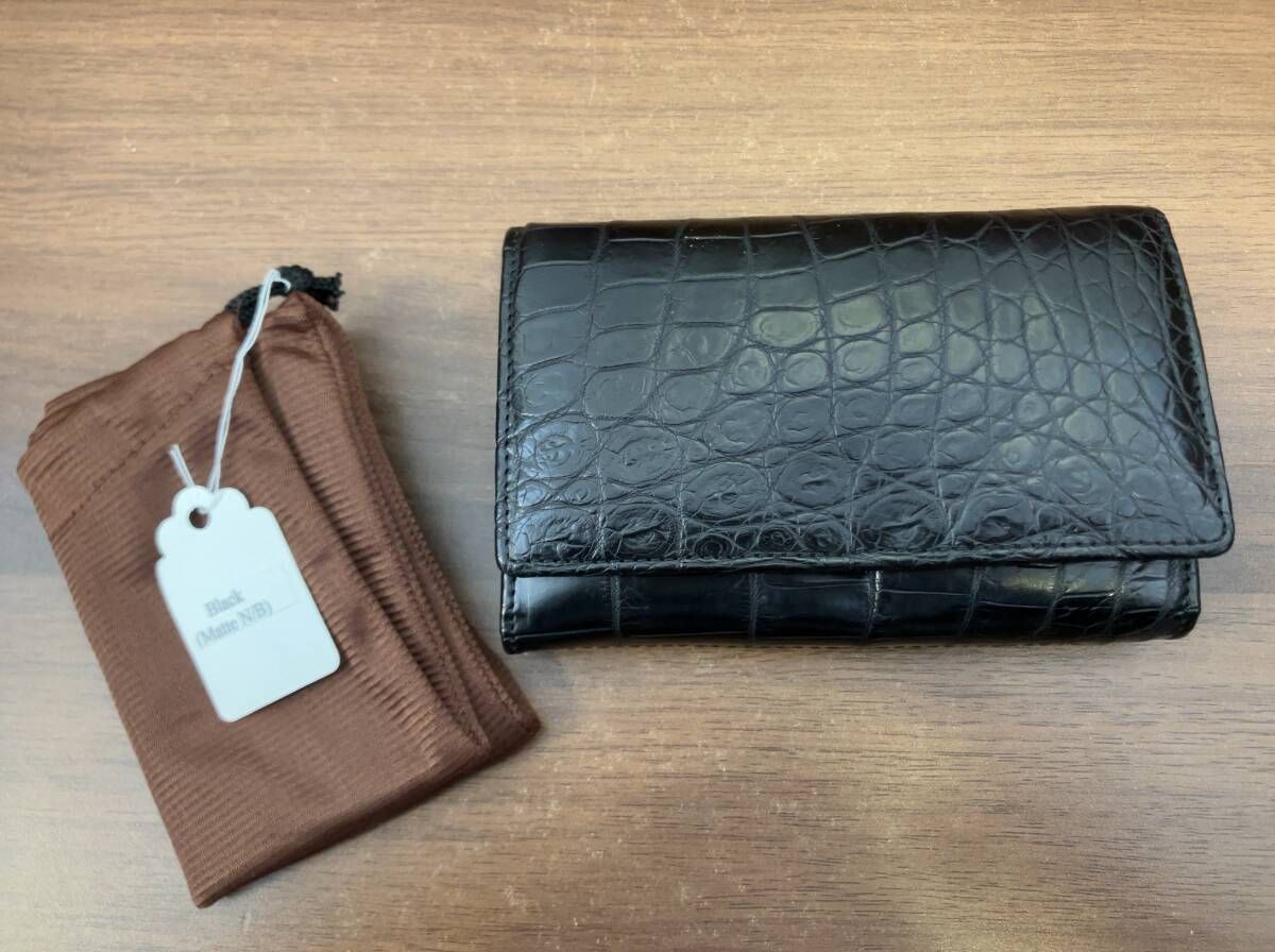 二つ折り財布 クロコダイル [Genuine スリム コンパクト ブラック