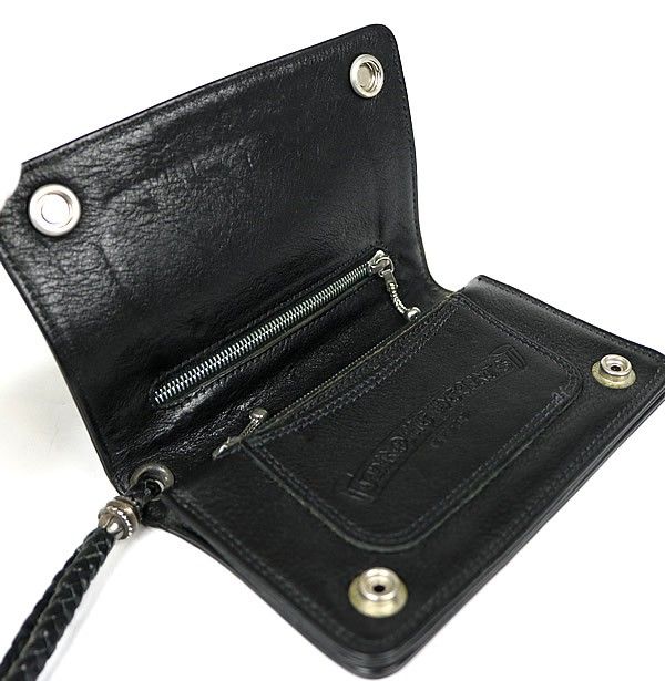 銀座店 クロムハーツ 2ZIP ウォレット ストラップ 二つ折り 財布 黒 