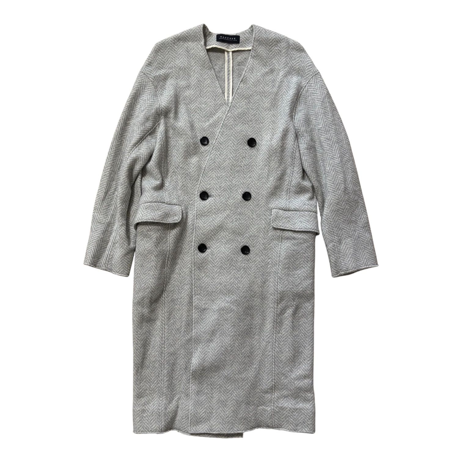 MACPHEE ヘリンボーン ダブルロングコート グレー 36 レディース 上品