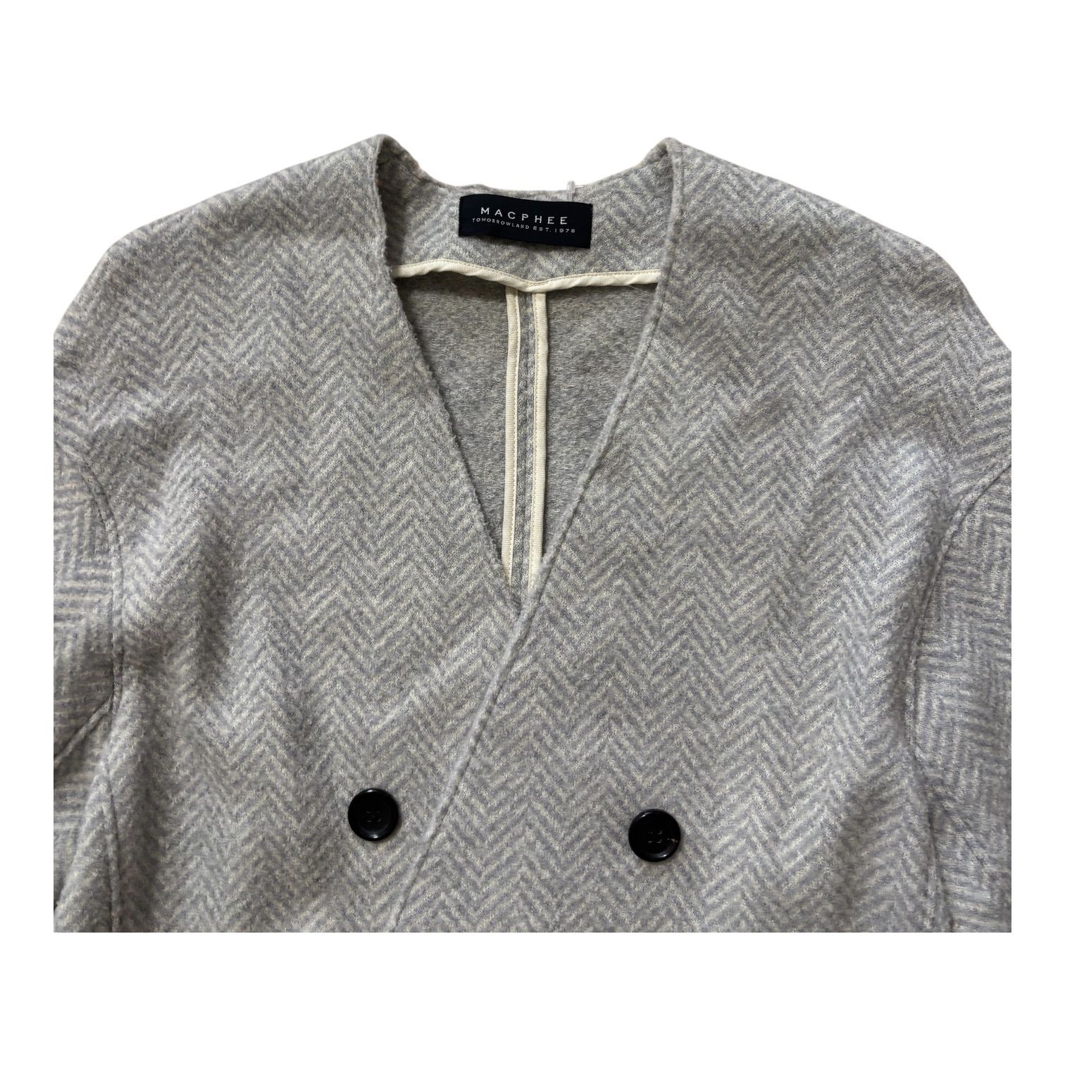 MACPHEE ヘリンボーン ダブルロングコート グレー 36 レディース 上品