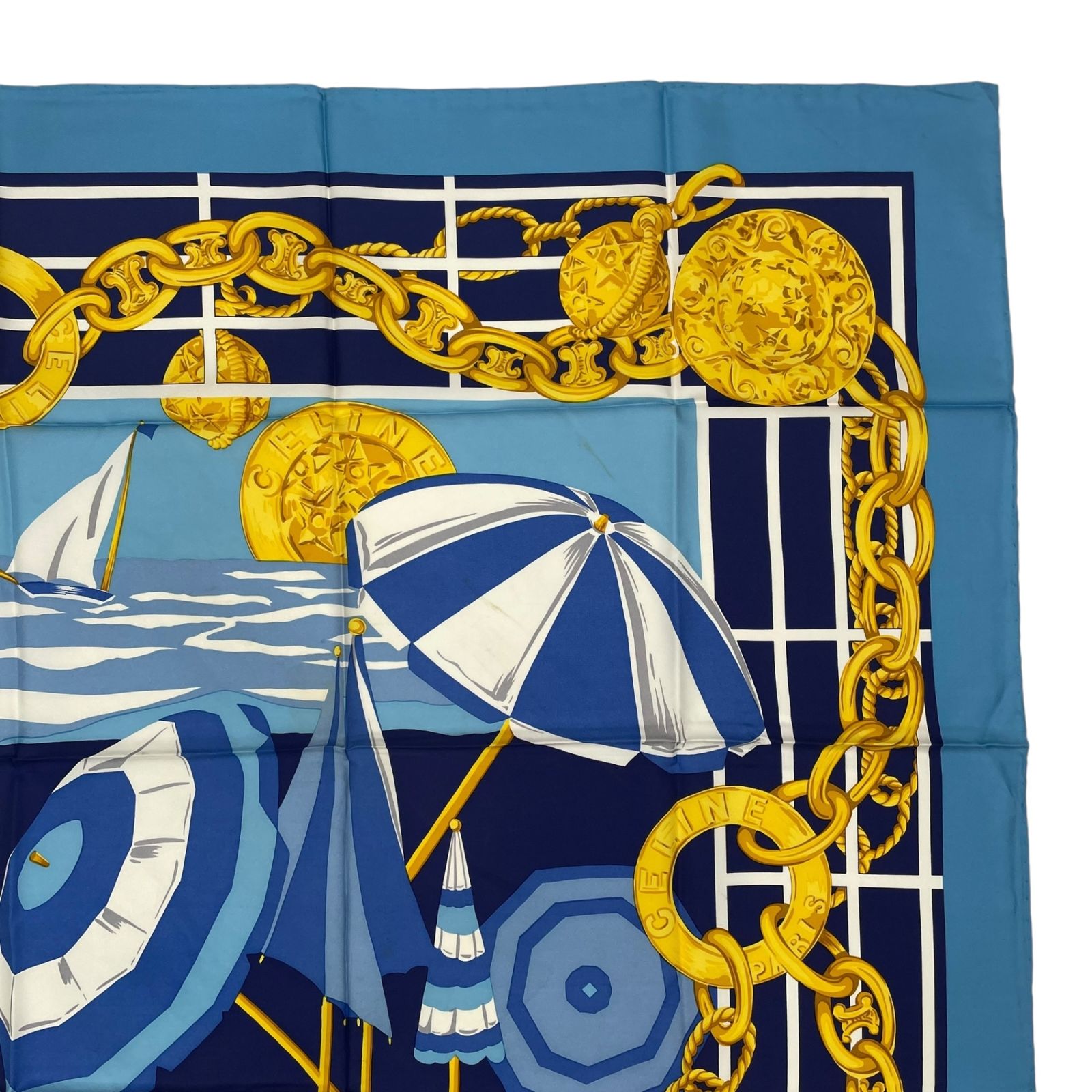 新品同様 CELINE セリーヌ スカーフ カレ90 シルク100％ ビーチ