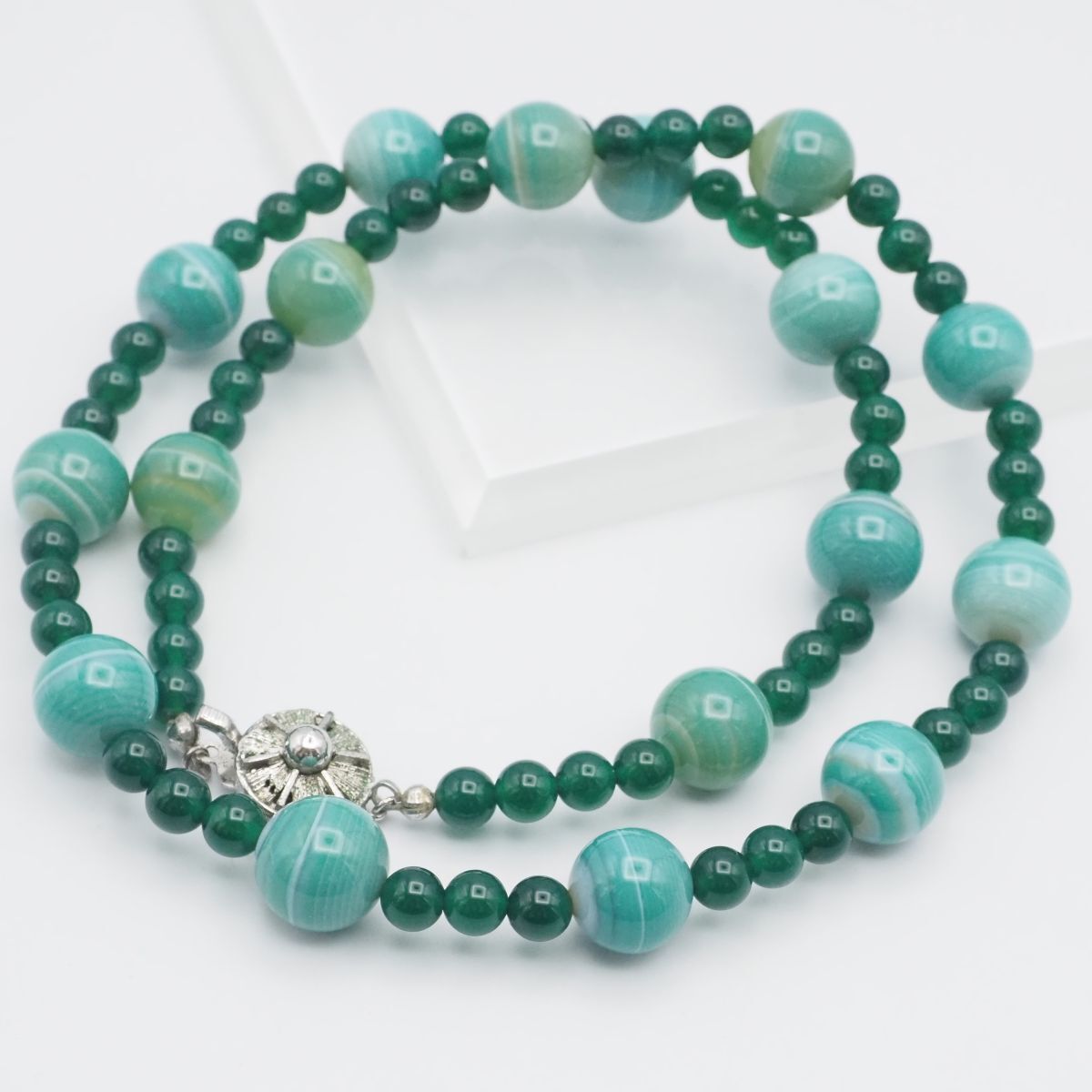 J547 グリーンアゲート 緑瑪瑙 メノウ SV刻印 ネックレス デザイン