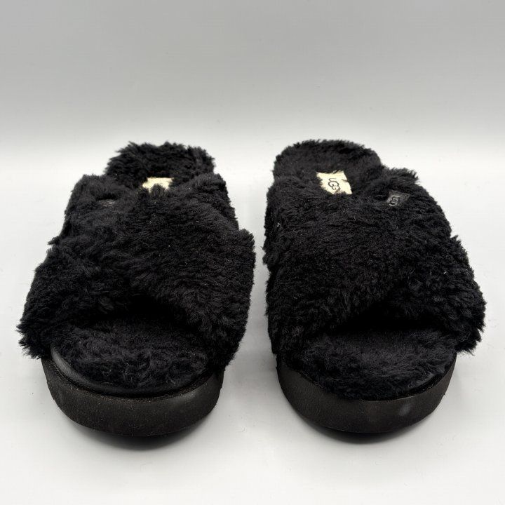 新品】UGG モコモコサンダル ブラック USA8/JP25cm ファズ シュガー