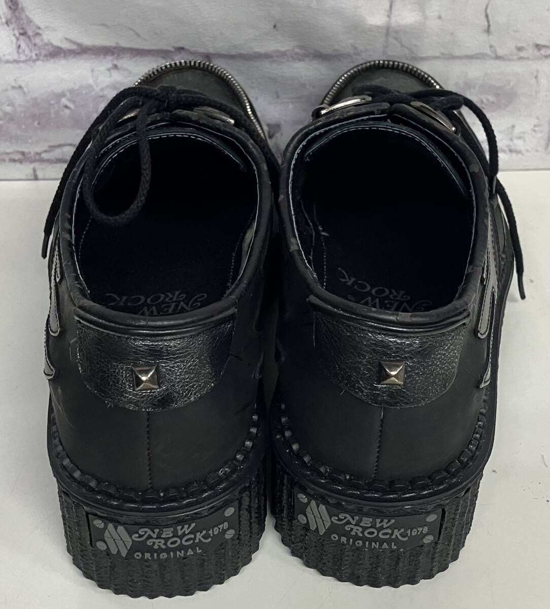 箱あり NEW ROCK ブラックレザーブーツ 箱あり】NEW ROCK ニューロック メタリックブーツ 厚底ブーツ 25.5cm