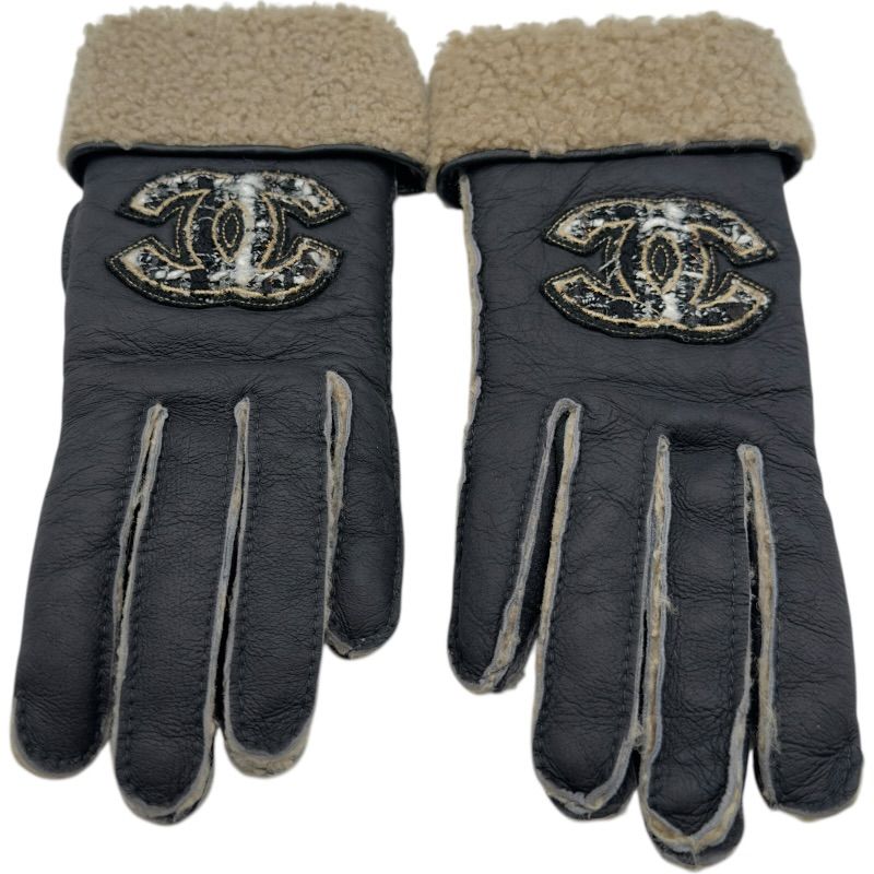 シャネル CHANEL ココマークムートングローブ ブラック レザー