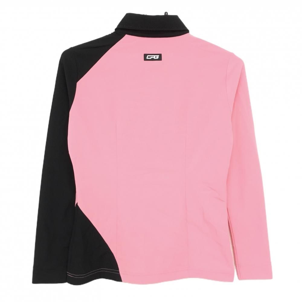 超美品】CPG 長袖ポロシャツ ピンク×黒 バイカラー 襟ラメ レディース