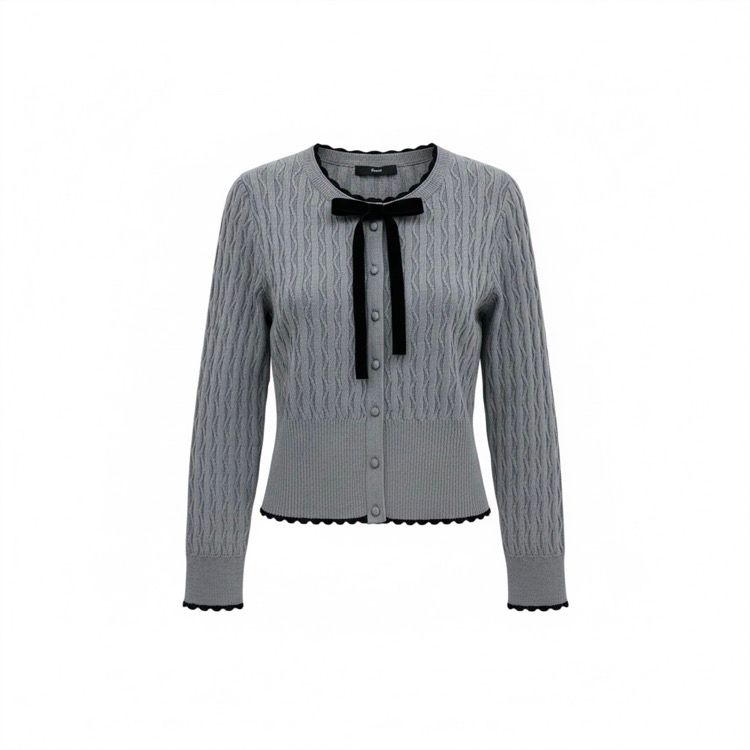 2025年 Rene ルネ ニット カーディガン ベロアリボン グレー 34