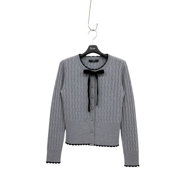 2025年 Rene ルネ ニット カーディガン ベロアリボン グレー 34