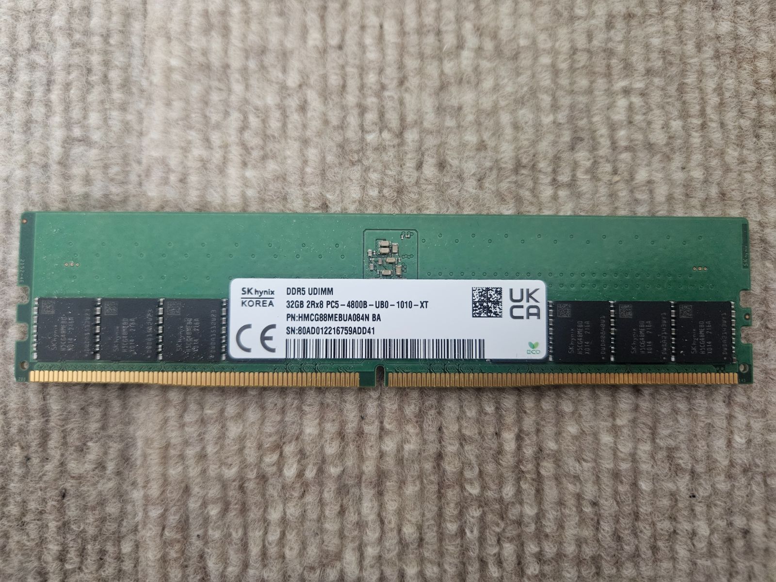 メモリ SK Hynix Made in Korea DDR5 UDIMM 32GB 2Rx8 PC5-4800B-UB0