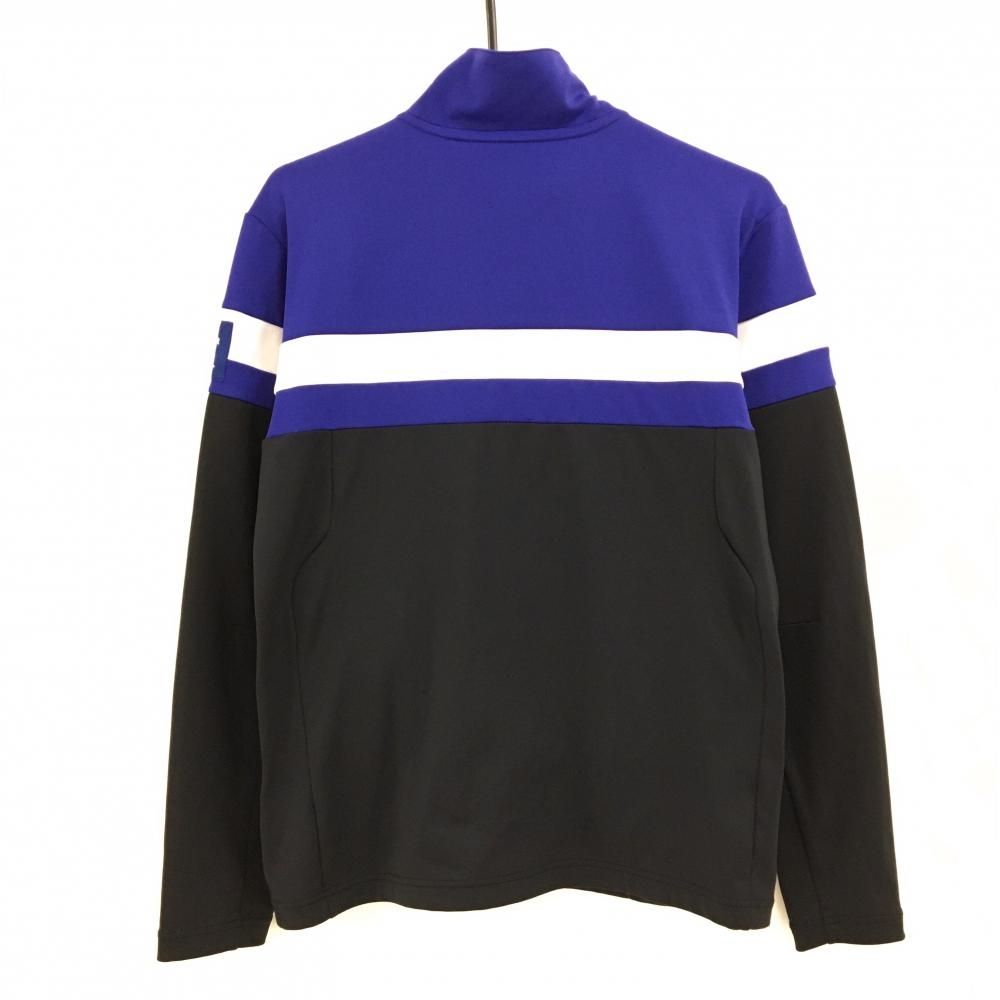 超美品】デサントゴルフ ハイネックジャケット 黒×ブルー 肩ロゴ 袖