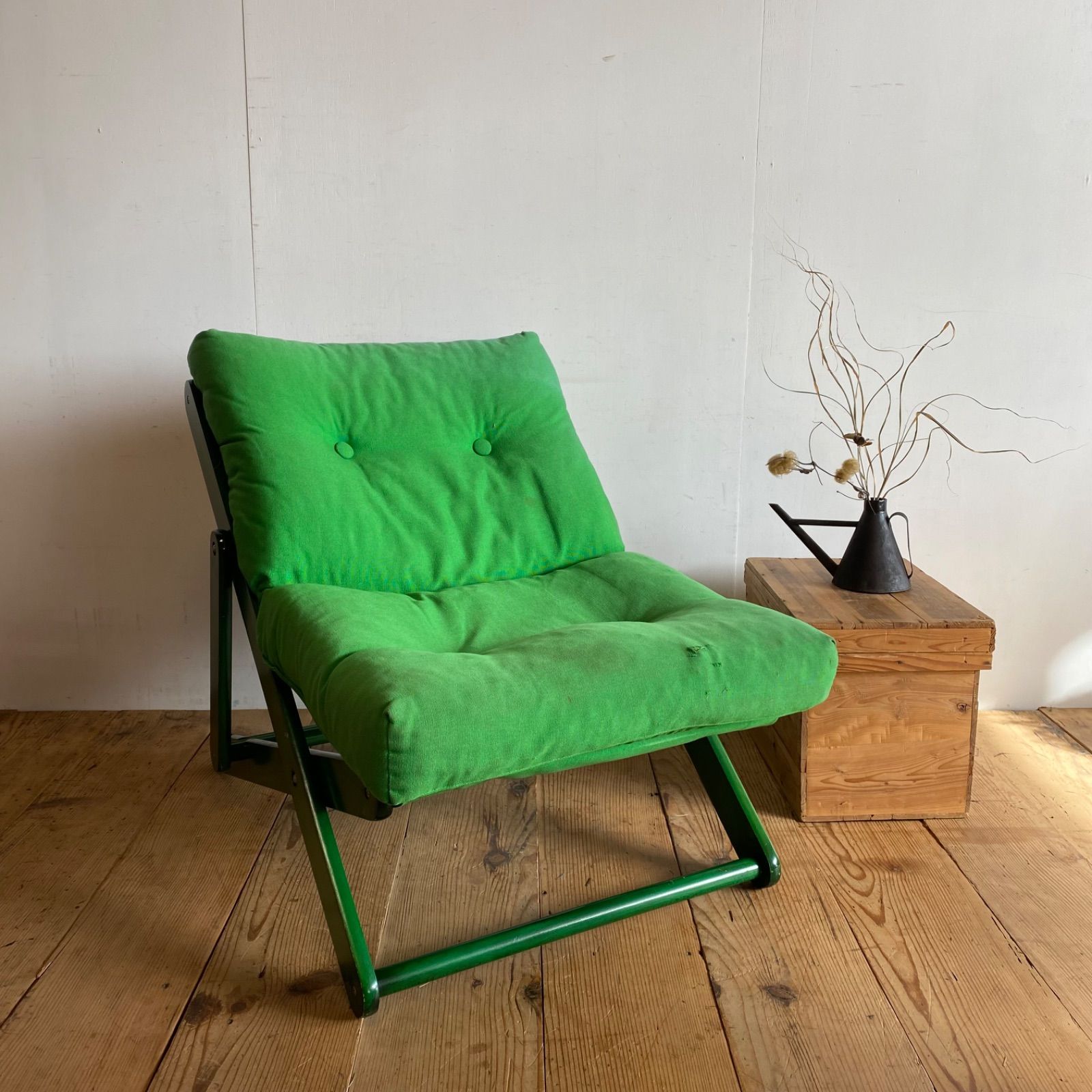 ヴィンテージ リクライニングチェア 木製フレーム 折り畳み レトロ