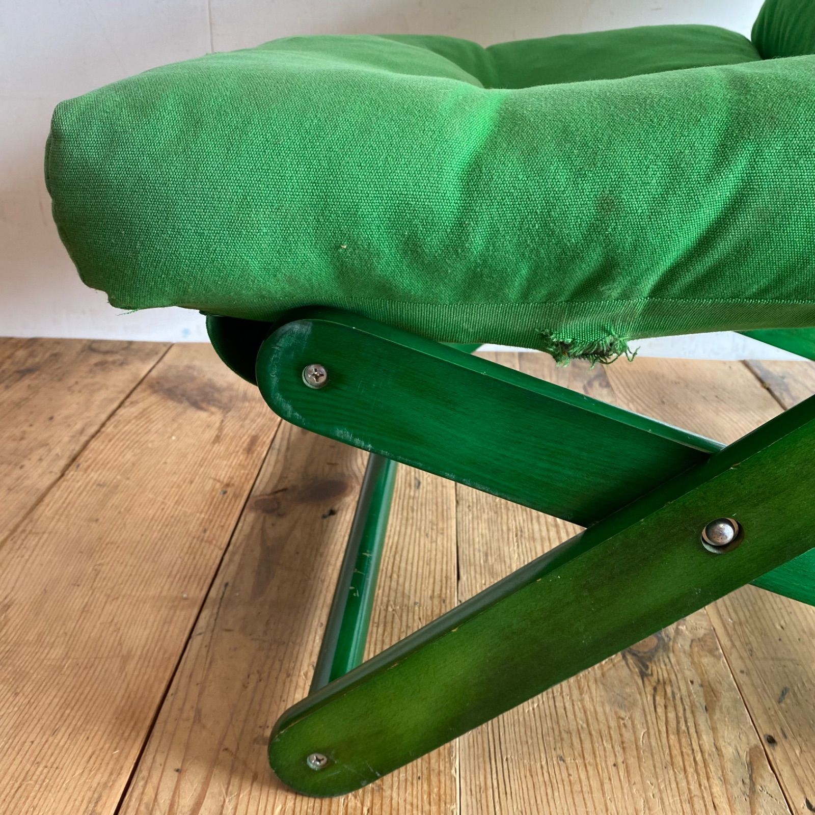 ヴィンテージ リクライニングチェア 木製フレーム 折り畳み レトロ