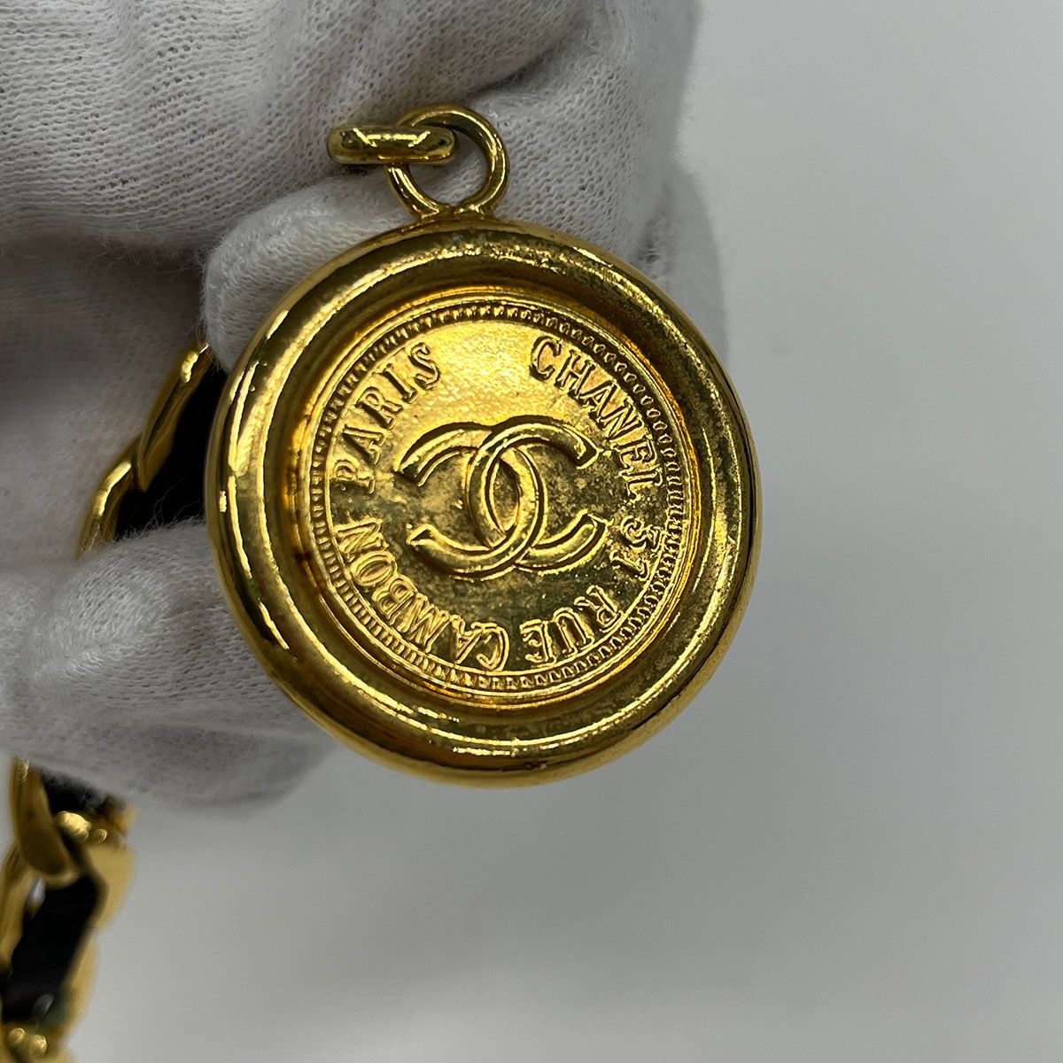 【美品】CHANEL GP×レザーチェーンベルト 1982 ココマーク CHANEL（シャネル） チェーンベルト ココマーク ゴールド メタル GP