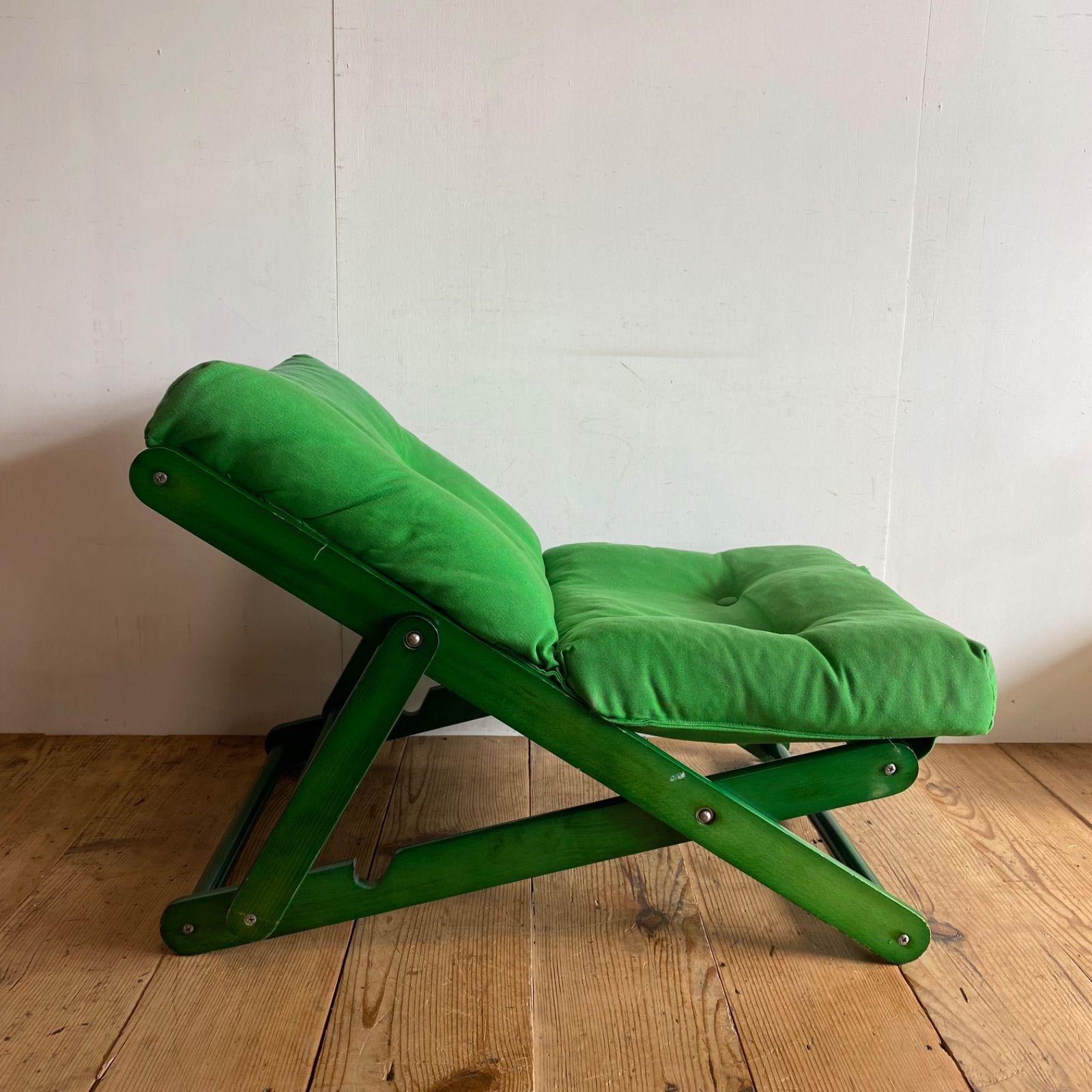 ヴィンテージ リクライニングチェア 木製フレーム 折り畳み レトロ