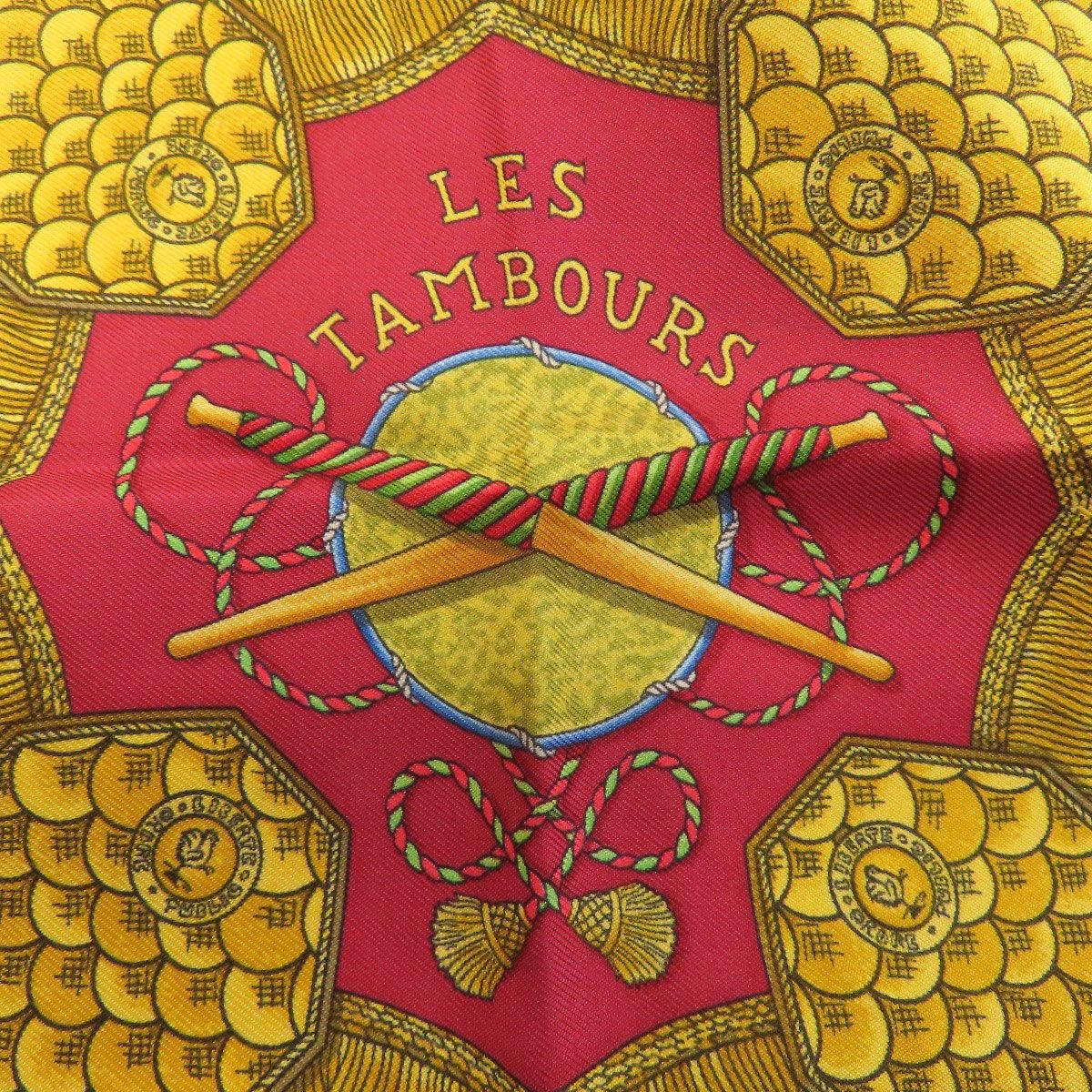 HERMES エルメス カレ90 タンブールの太鼓 スカーフ レッド系 タグなし HERMES エルメス カレ90 タンブールの太鼓 スカーフ シルク レディース