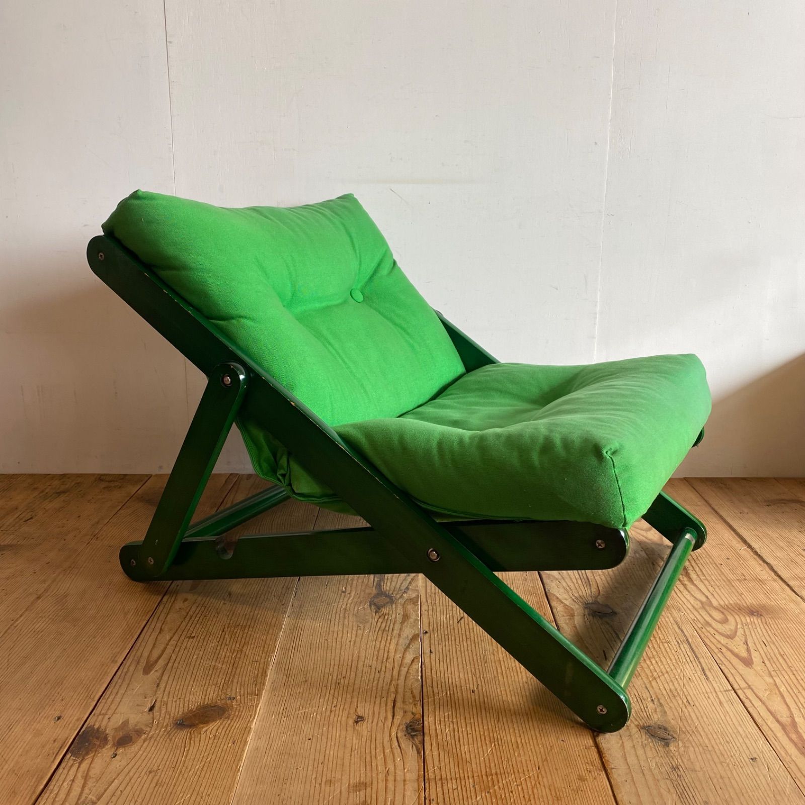 ヴィンテージ リクライニングチェア 木製フレーム 折り畳み レトロ