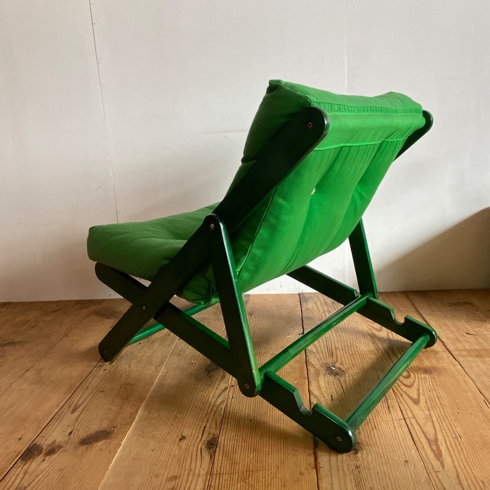 ヴィンテージ リクライニングチェア 木製フレーム 折り畳み レトロ