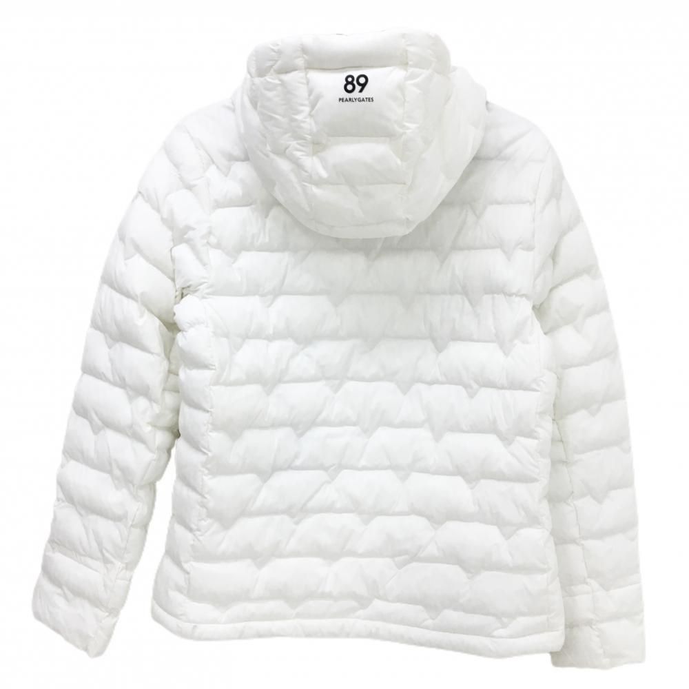 美品】パーリーゲイツ フード付中綿ジャケット 白 地模様 ロゴ黒