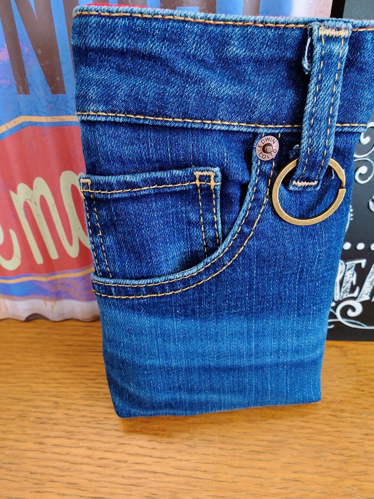 150☆USEDダメージデニムリメイク☆スマホケース☆マルチポーチ