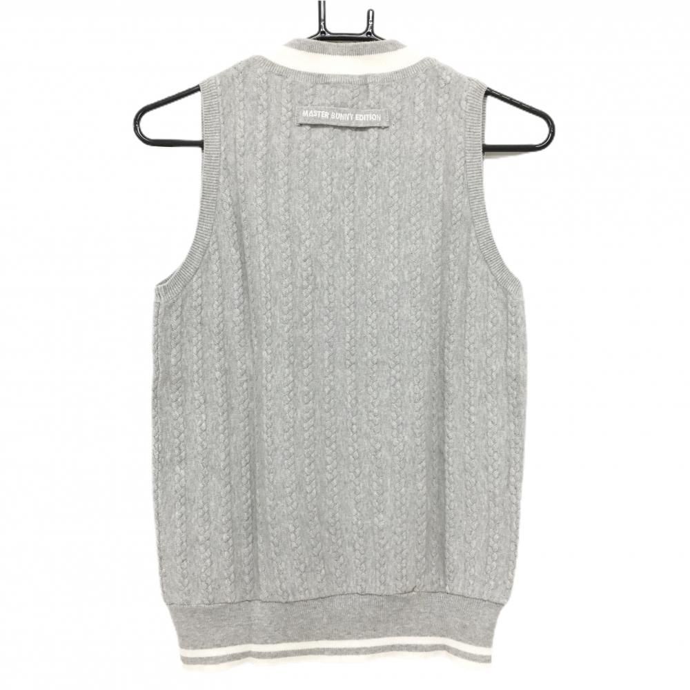 美品】マスターバニー ニットベスト 杢グレー×白 胸ロゴ カシミヤ混 V
