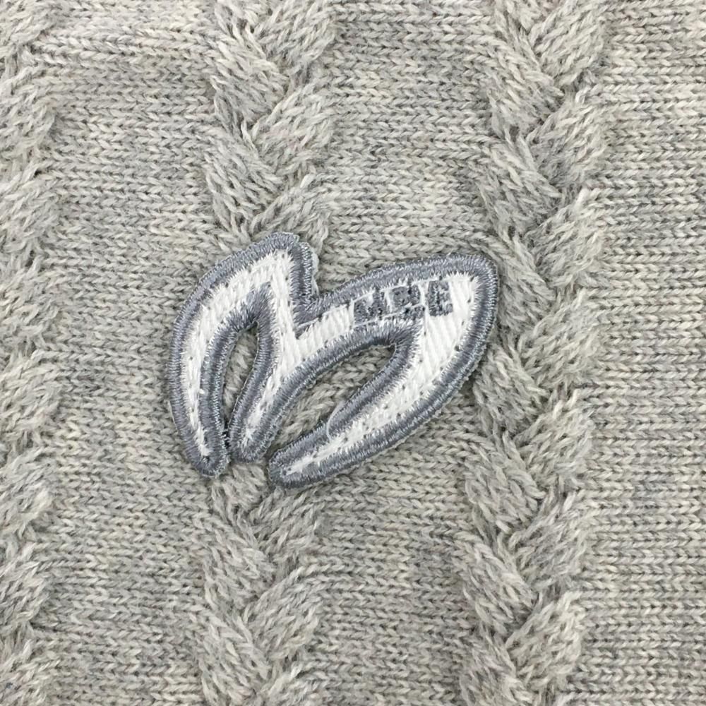 美品】マスターバニー ニットベスト 杢グレー×白 胸ロゴ カシミヤ混 V