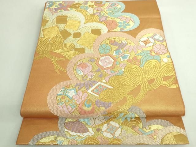 ハレの日に　宝尽くしと雪持ち松竹梅柄　唐織の袋帯 ハレの日に 宝尽くしと雪持ち松竹梅柄 唐織の袋帯｜美品】