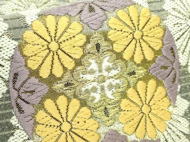 平和屋本店▼六通柄袋帯　唐織　地紙花鳥文　本金二重箔　正絹　24ｋ　逸品　DABD3383sf 平和屋着物□極上 六通柄 本袋帯 唐織 花鳥文 金糸 薄雲鼠色地 高島屋