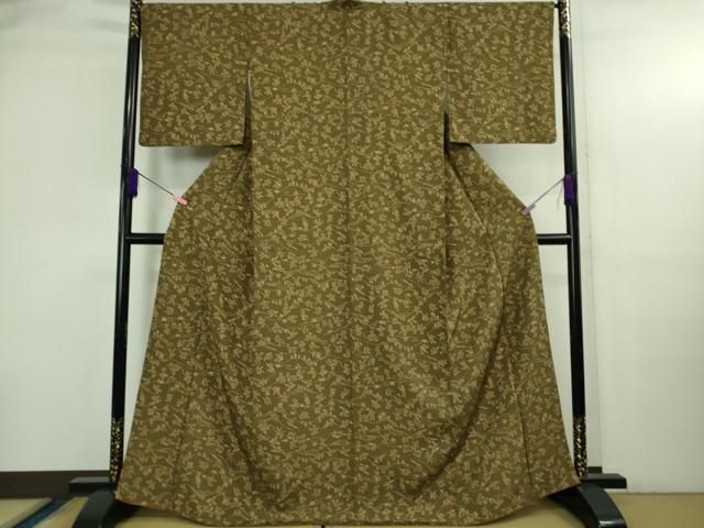 平和屋着物●極上　小紋　鳥獣戯画　媚茶色　縮緬地　逸品　DZAB3726kh6 平和屋着物○極上 小紋 鳥獣戯画 媚茶色 縮緬地 逸品 DZAB3726kh6