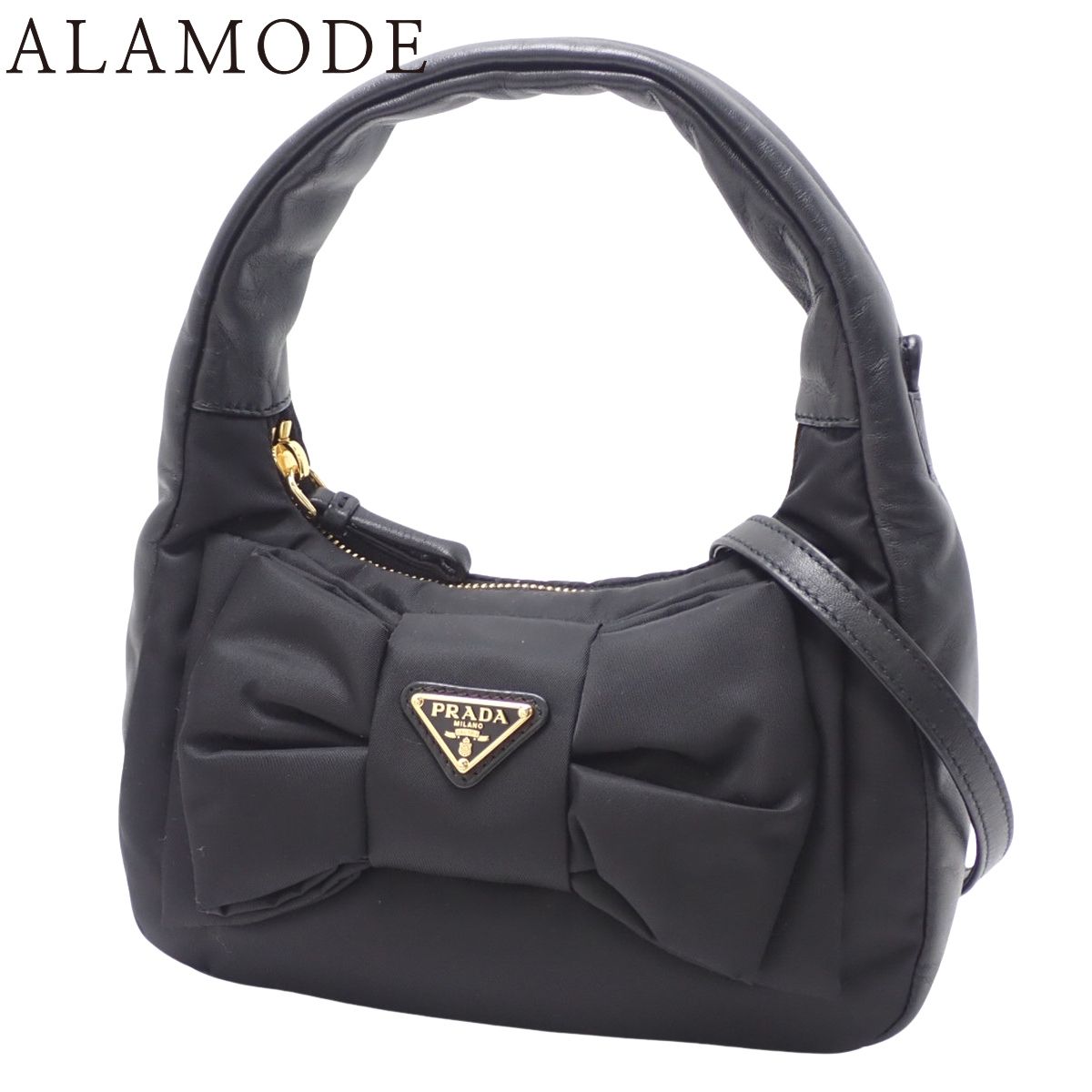 PRADA(プラダ) Re-Nylon × ナッパレザーレザー リボン ミニバッグ