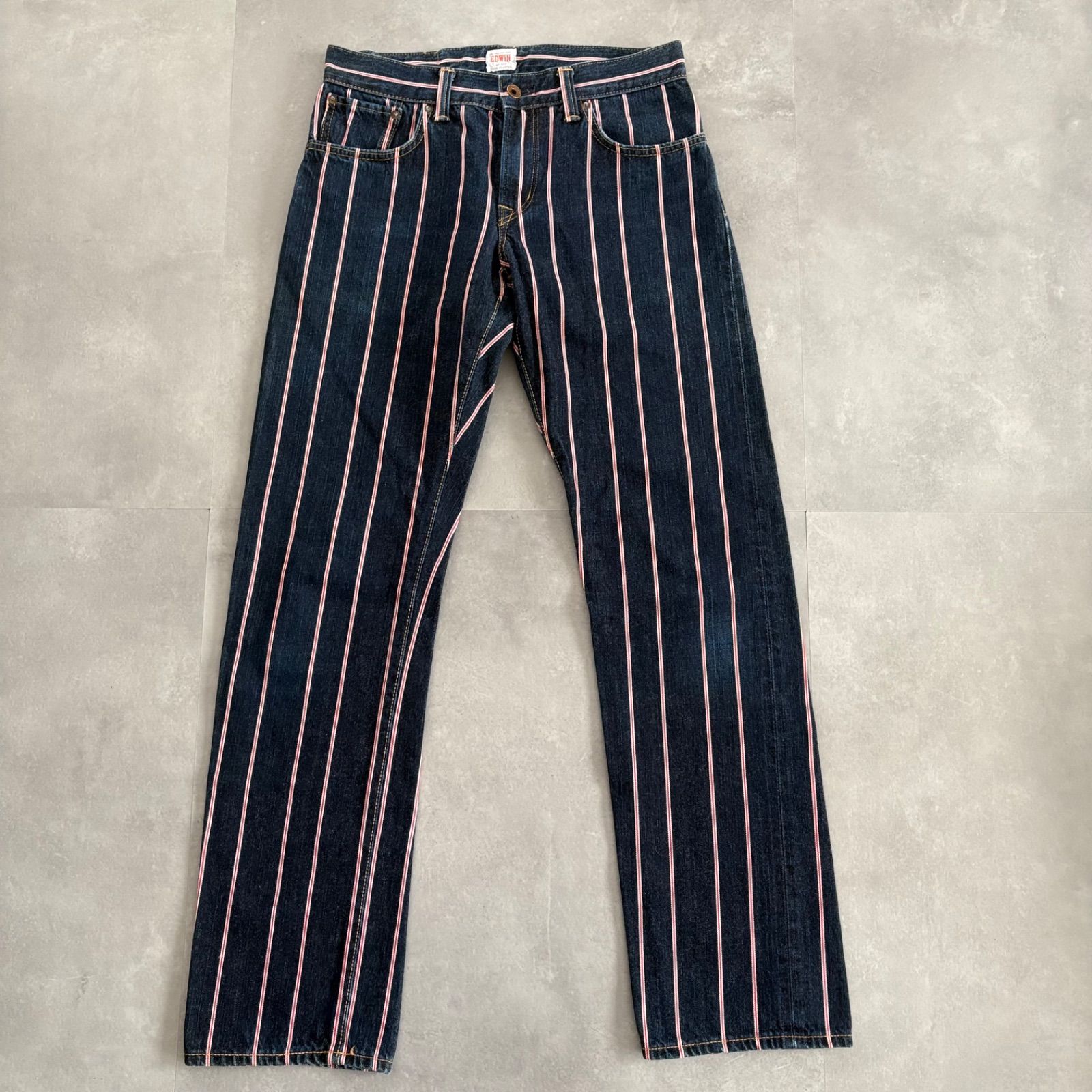 ストライプ パンツ 希少 EDWIN 505ZXX セルビッチ ストライプ デニムパンツ ジーンズ 日本