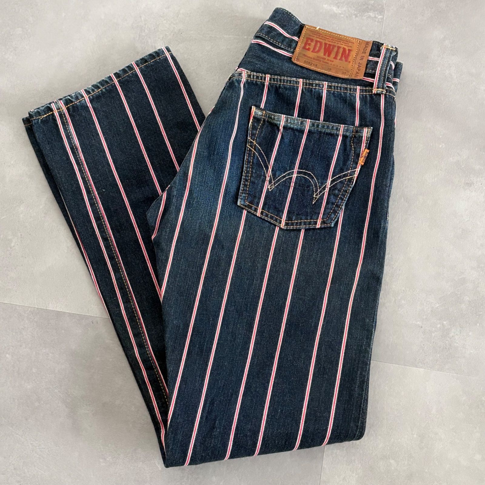 希少 EDWIN 505ZXX セルビッチ ストライプ デニムパンツ ジーンズ 日本