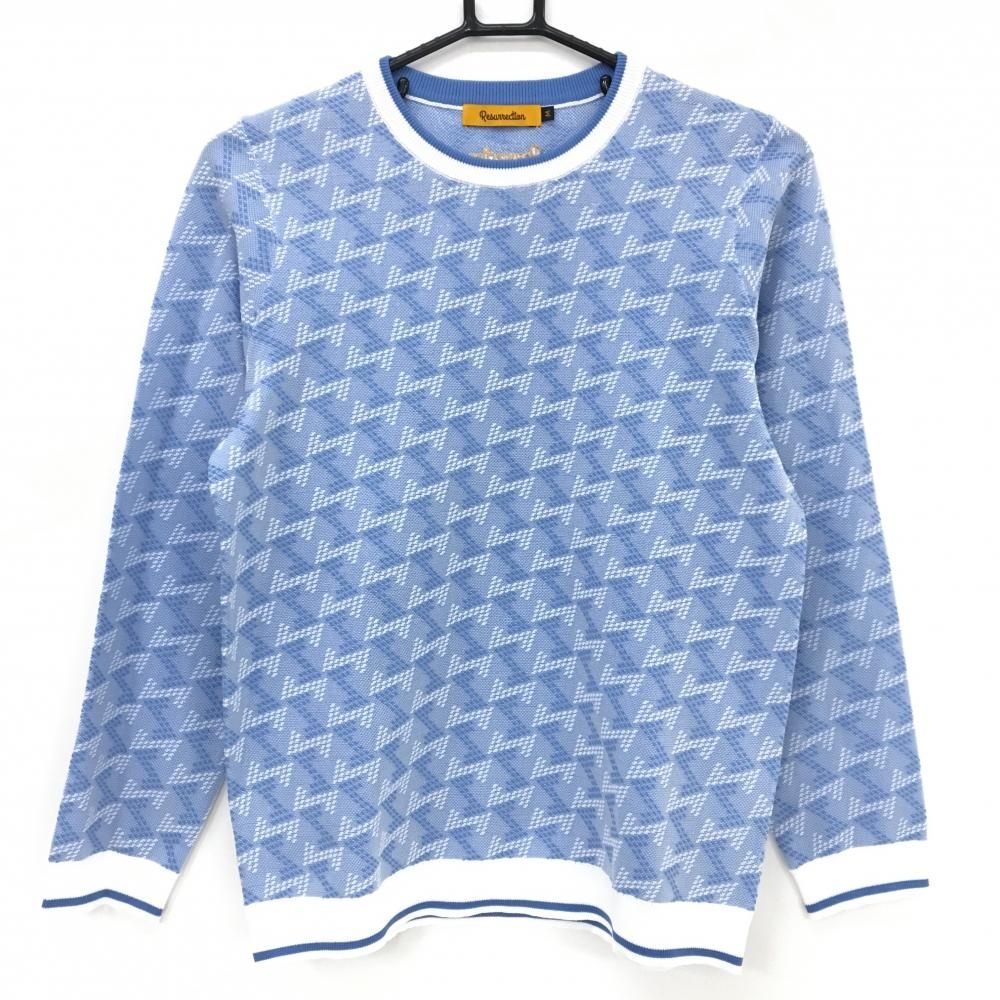 超美品】レザレクション セーター ライトブルー×白 総柄 ニット 薄手