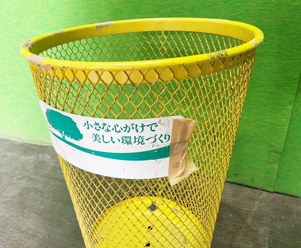 ２台セット！　スチール製　ゴミ籠　イエロー/グリーン 65L　H6300mm直径43mm 業務用ダストボックス■A-1017 2台セット！ スチール製 ゴミ籠 イエロー/グリーン 65L H6300mm直径