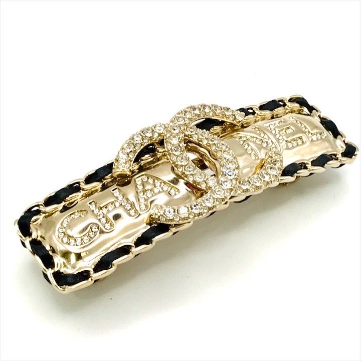 美品 CHANEL シャネル ココマーク ロゴ ラインストーン ラムスキン