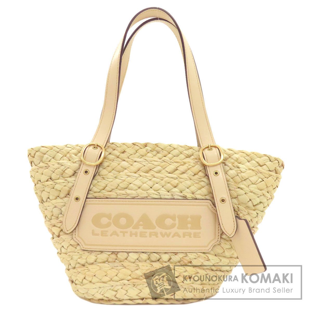 COACH コーチ CJ633 ロゴ ハンドバッグ ラフィア レザー レディース