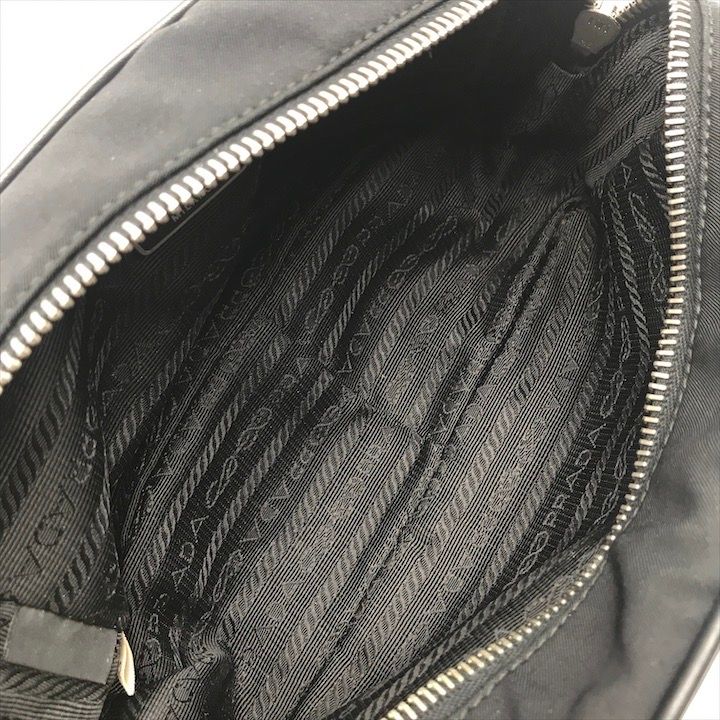 美品 PRADA プラダ ナイロン レザー 三角ロゴ ポーチ ブラック
