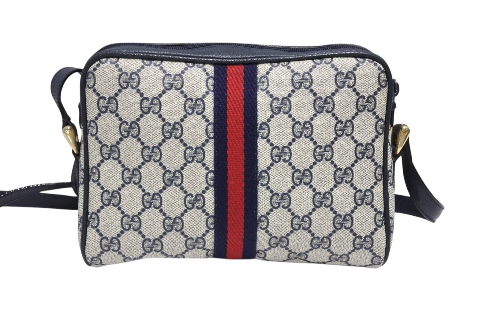 【美品】オールドグッチ シェリーライン GG柄 ショルダーバッグ ネイビー GUCCI グッチ オールドグッチ シェリーライン 010・378 GGロゴ pvc