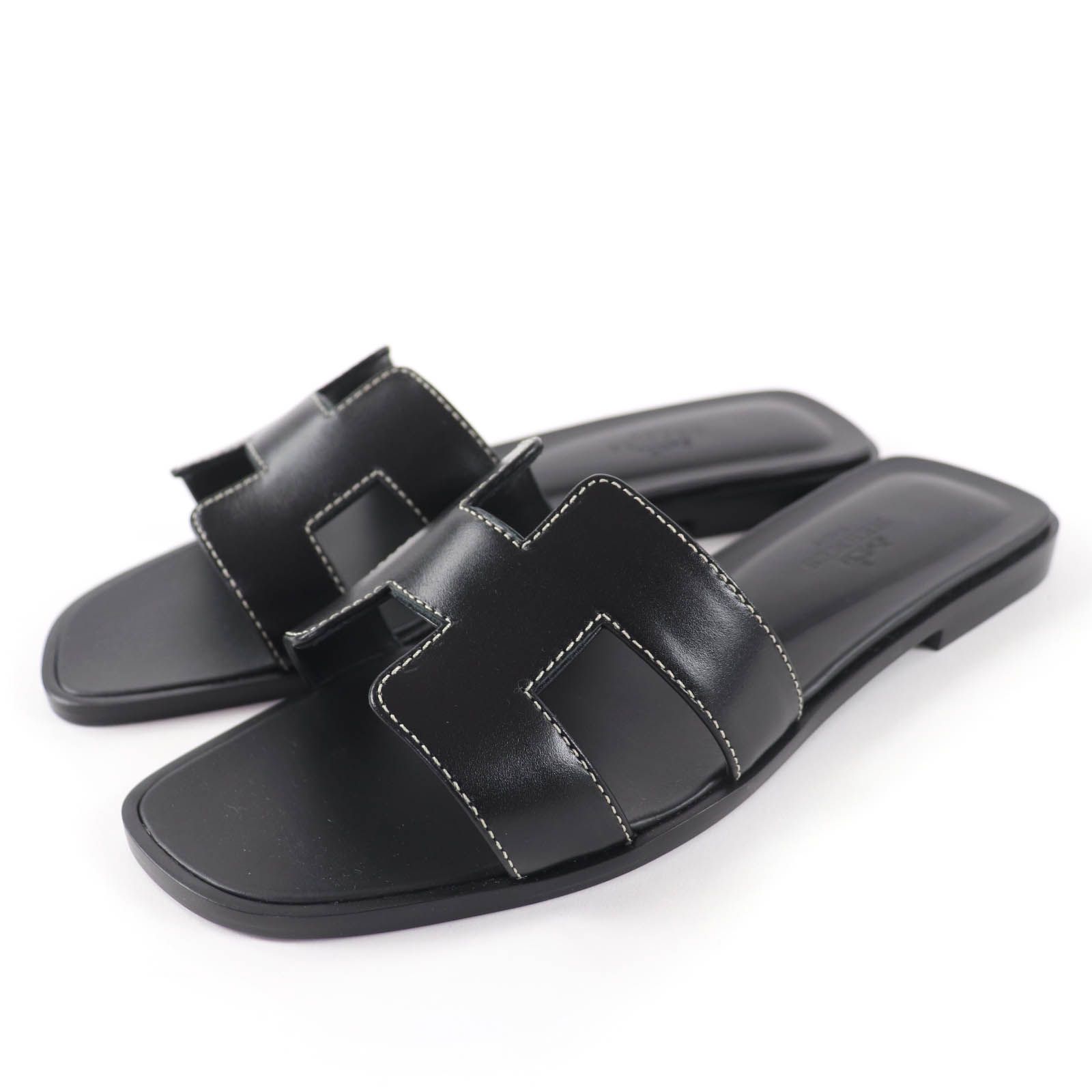 未使用品☆HERMES エルメス オラン ボックスカーフ レザー フラット