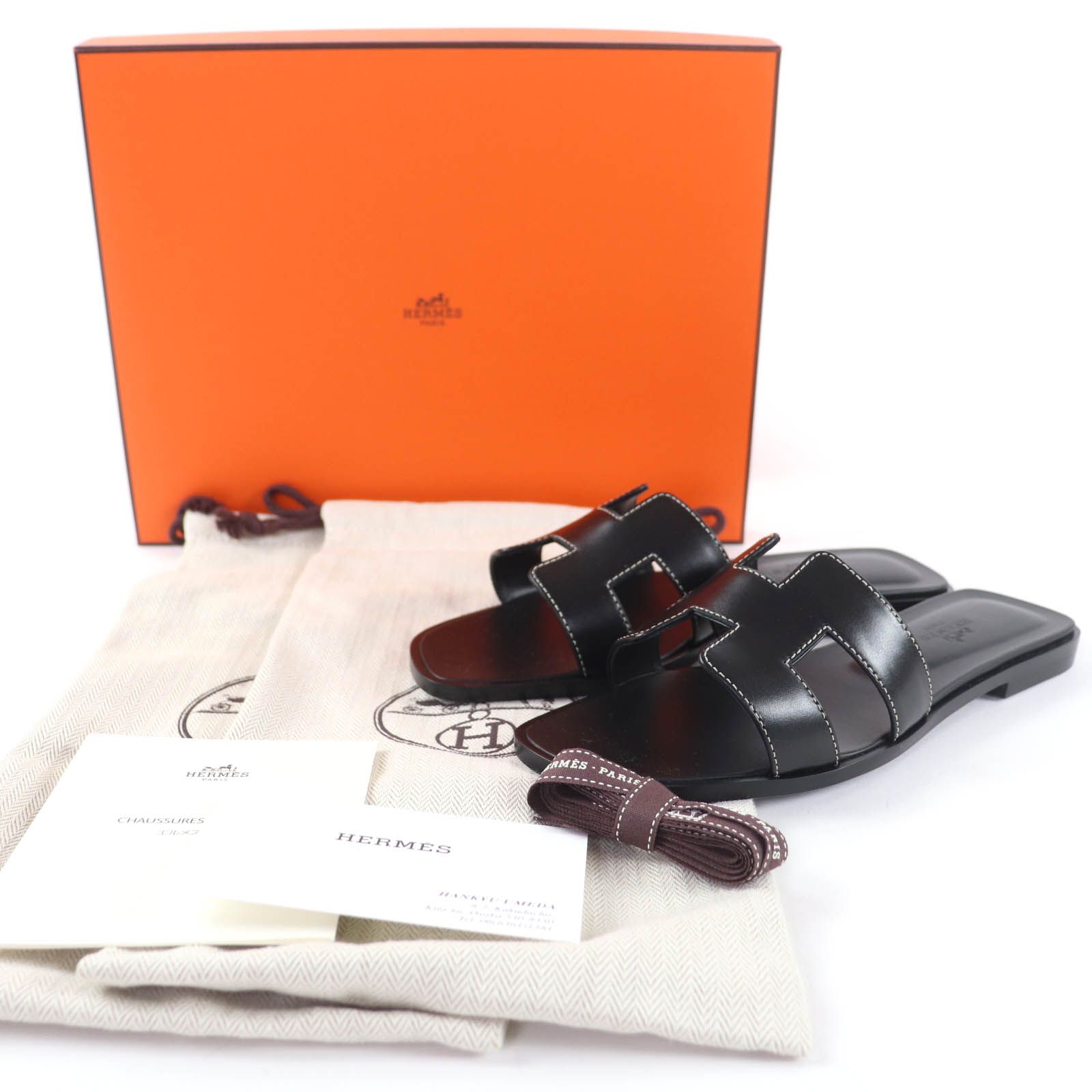 ほぼ未使用 HERMES エルメス オラン ブラックレザーサンダル 楽天市場】エルメス サンダル オラン ブラック 黒 38 約24.5cm
