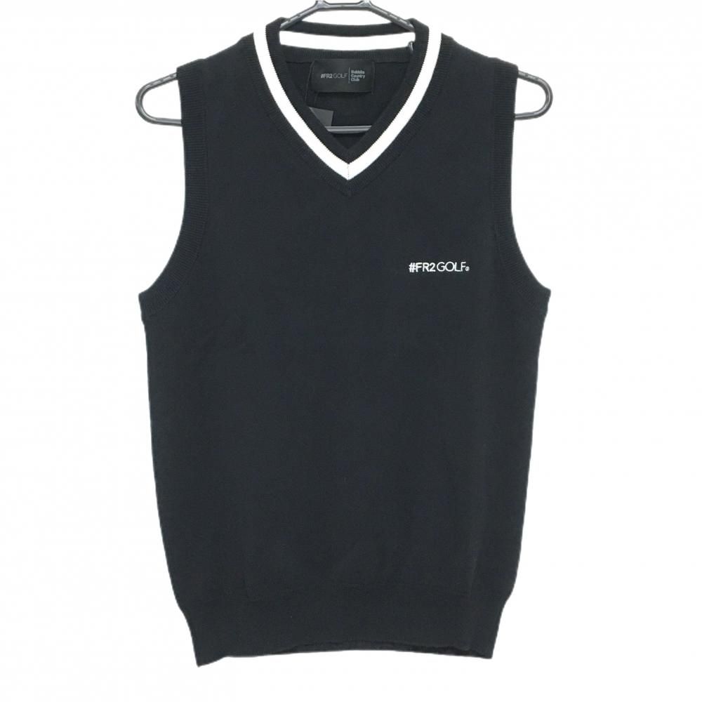 新品】エフアールツー ニットベスト 黒×白 綿100％ Vネック レディース