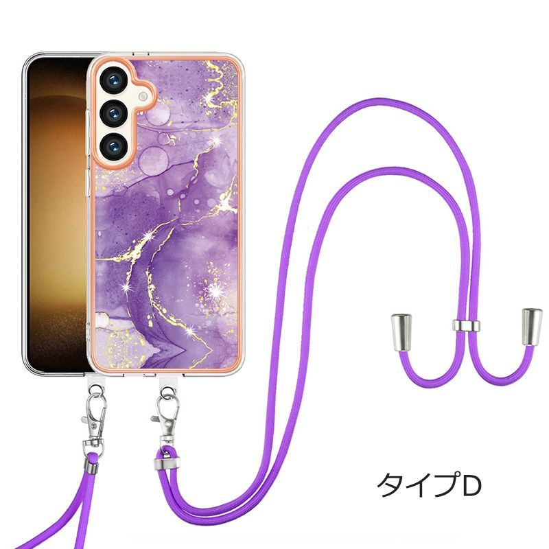 Galaxy S24 Ultra ケース 背面型 6色 ストラップ付き 波 おしゃれ