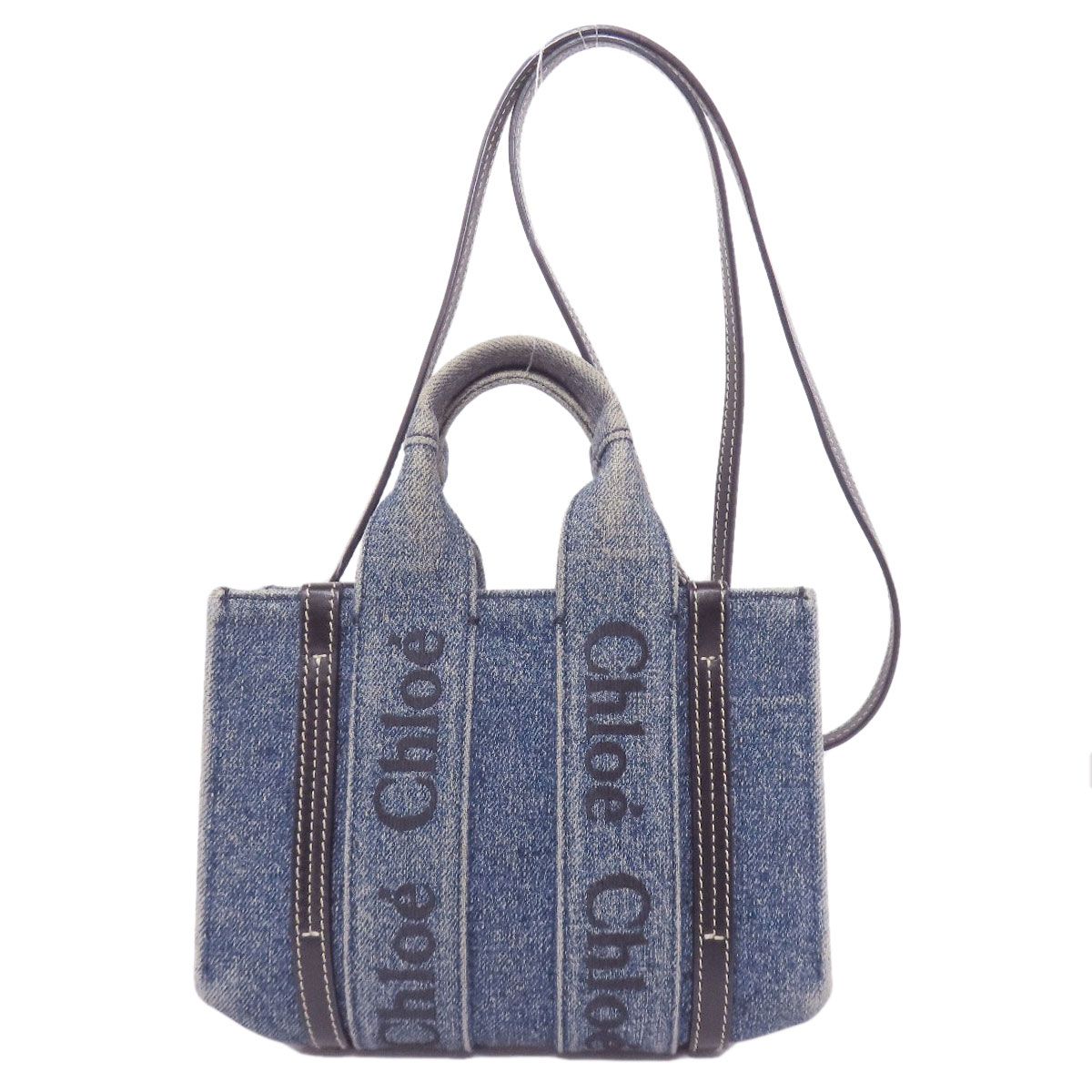 CHLOE クロエ ウッディ ミニ 2WAY ハンドバッグ デニム カーフ 