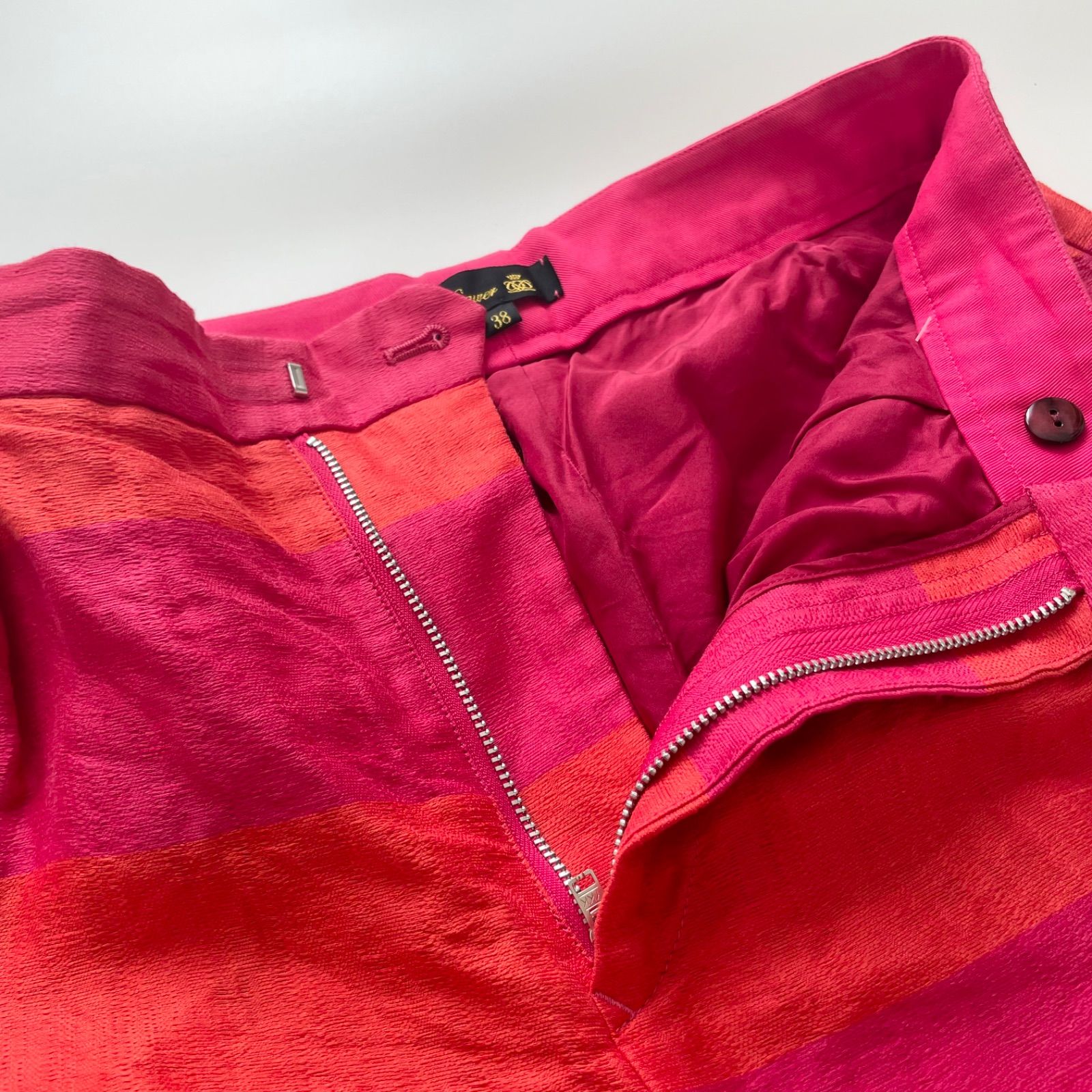 DRAWER ドゥロワー ワイドパンツ 38 ピンク オレンジ系 ゆったり