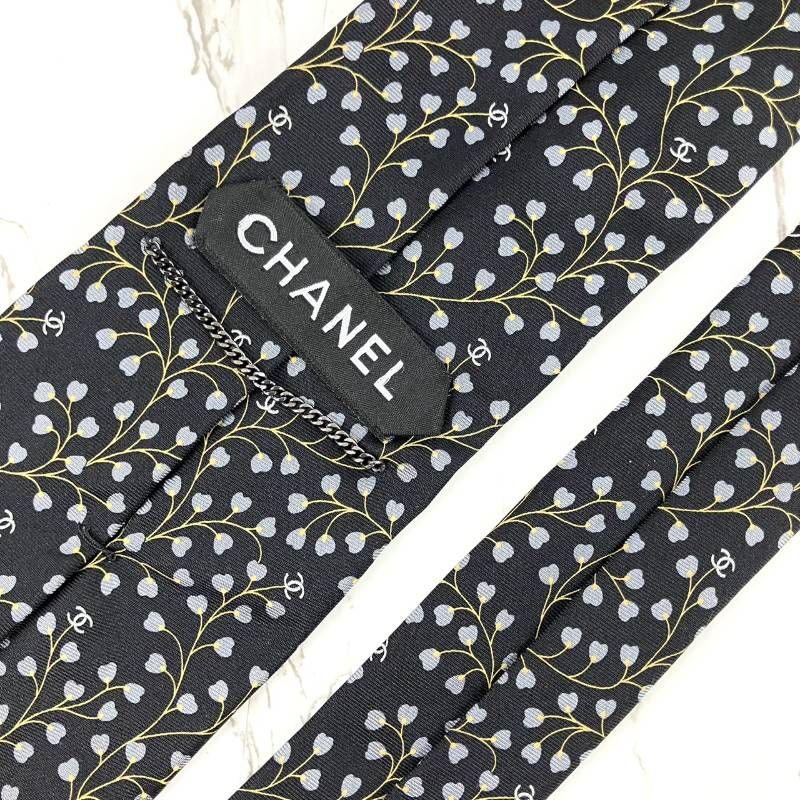 CHANEL シャネル ネクタイ ココマーク ロゴ ハート総柄 チェーン