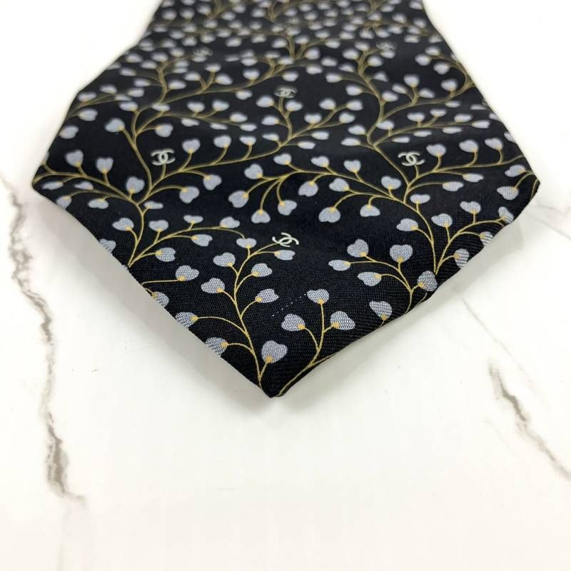 CHANEL シャネル ネクタイ ココマーク ロゴ ハート総柄 チェーン