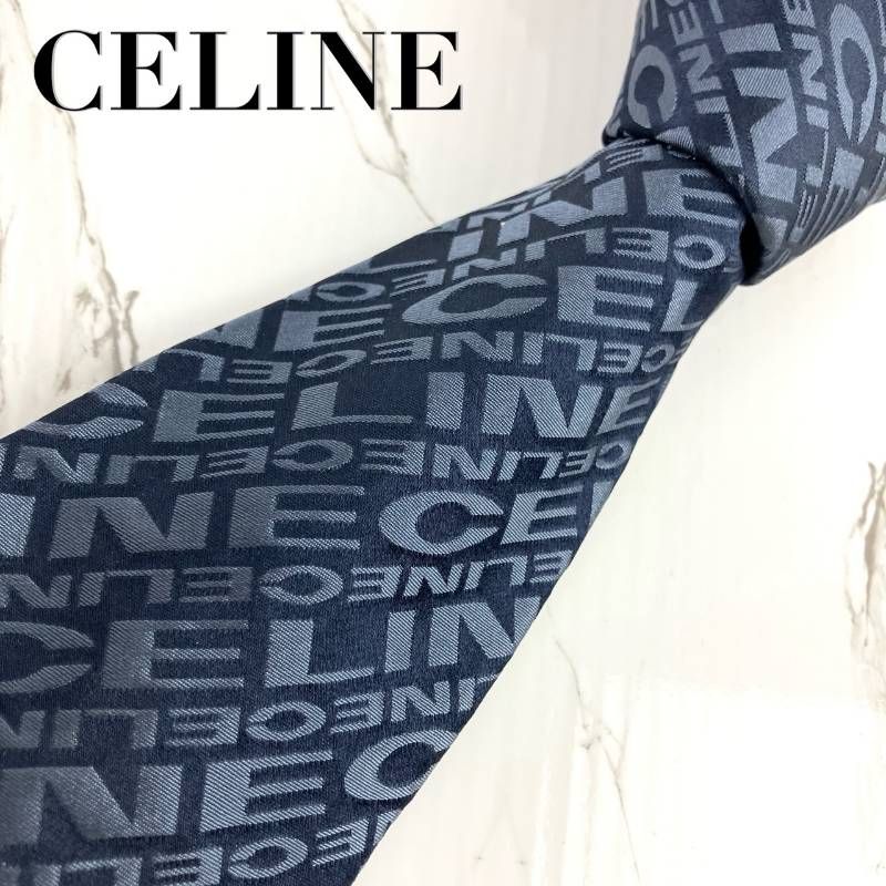CELINE セリーヌ ネクタイ ロゴグラム ロゴ総柄 ストライプ ジャガード